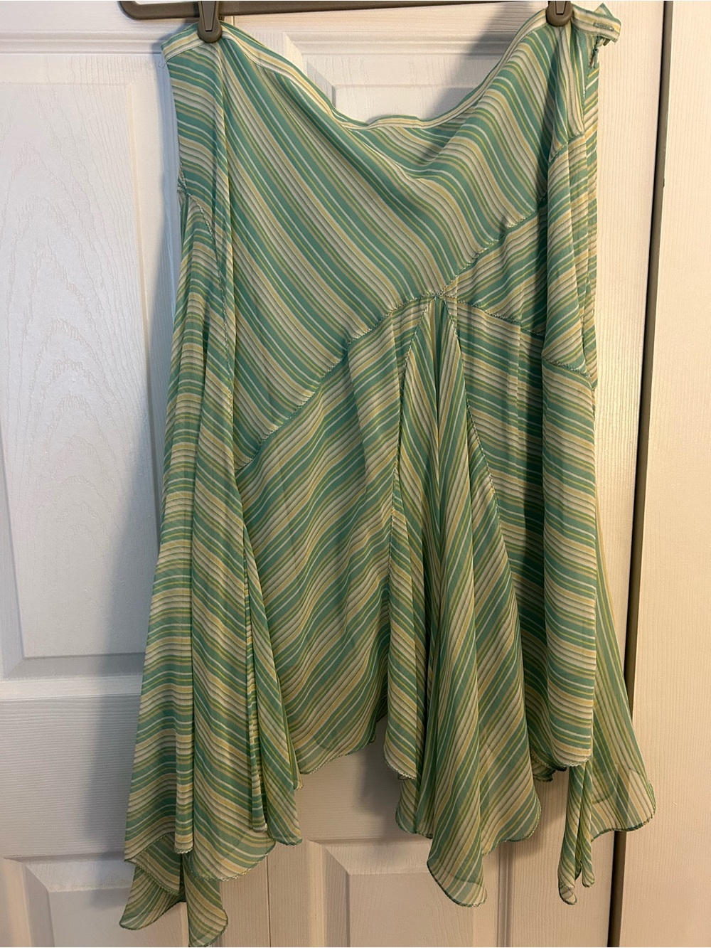 Max Studio Green & Cream Striped Asymmetrical Handkerchief Hem Skirt